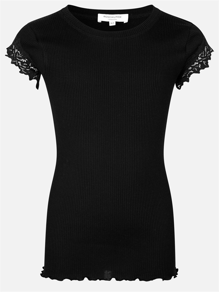 Rosemunde Silk t-shirt m/ blondeærmer - Black