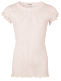 Rosemunde Silk t-shirt m/ blondeærmer - Soft powder