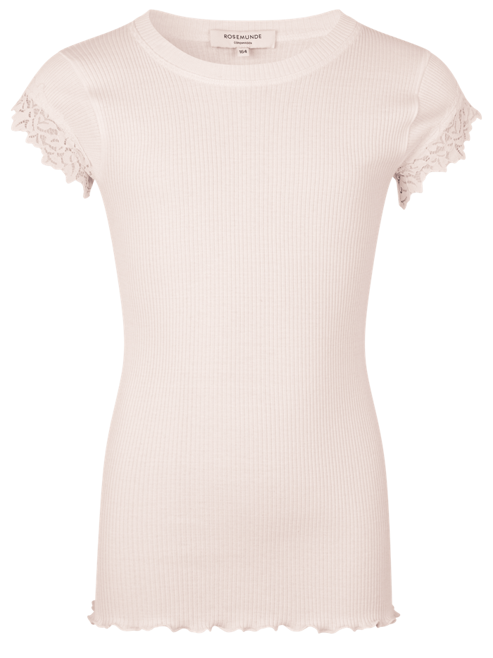 Rosemunde Silk t-shirt m/ blondeærmer - Soft powder