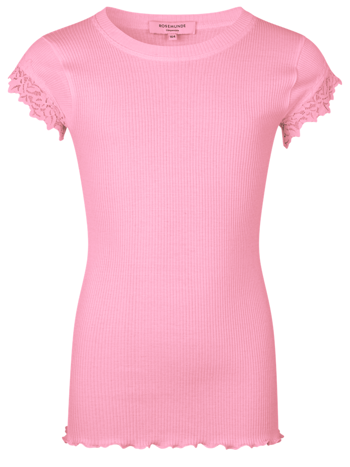 Rosemunde Silk t-shirt m/ blondeærmer - Dolly pink