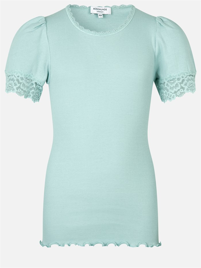 Rosemunde Organic t-shirt regular w/ lace - Caribbean creme