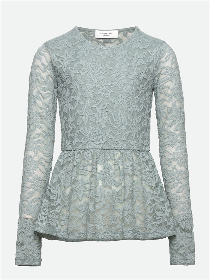 Rosemunde long sleeve t-shirt w/lace - Blue mist