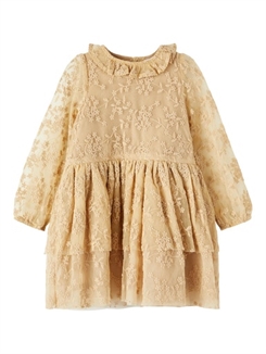 Lil' Atelier Froa Tulle LS kjole - Warm Sand