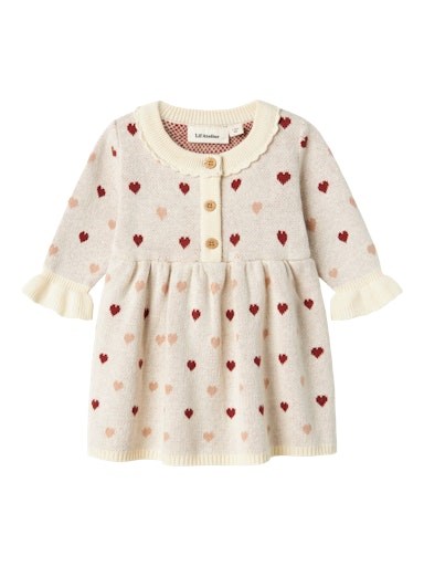 Lil\' Atelier Saran LS knit dress - Turtledove hearts