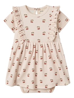 Lil' Atelier Frilla SS-Bodykleid aus lockerem Tüll – Peach Blush