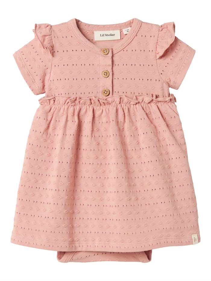 Lil\' Atelier Frilla SS-Bodykleid aus lockerem Tüll – Peach Blush