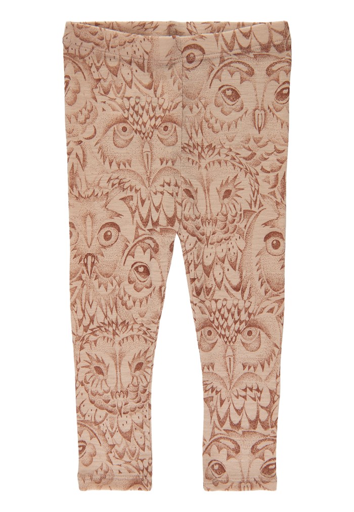 Soft Gallery Paula Baby Leggings, AOP Owl LIMITED wool - Cuban Sand