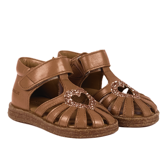 Angulus hjerte sandal med velcro - Almond/Maple Glitter